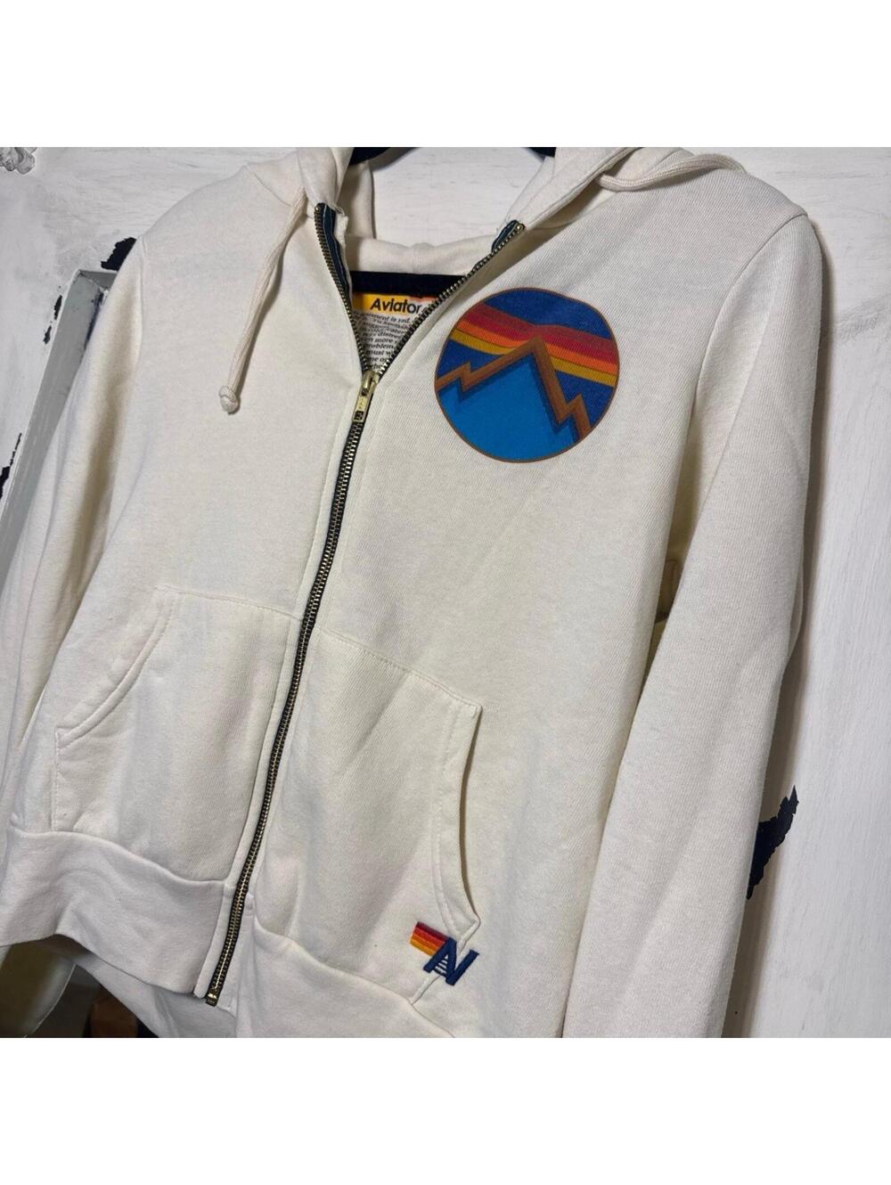 Aviator Nation ALL SEASONS CIRCLE ZIP HOODIE - VINTAGE WHITE Aviator size XS - Picture 5 of 6